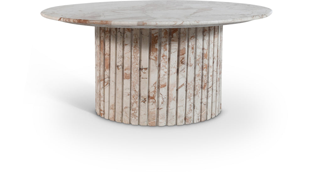 Meridian Furniture Genoa Round Marble Coffee Table with Elegant Fluted Base for Modern Living Room Decor Cream 248Breccia-CT