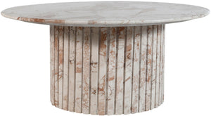 Meridian Furniture Genoa Round Marble Coffee Table with Elegant Fluted Base for Modern Living Room Decor Cream 248Breccia-CT