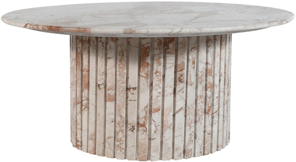 Meridian Furniture Genoa Round Marble Coffee Table with Elegant Fluted Base for Modern Living Room Decor Cream 248Breccia-CT