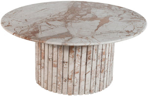 Meridian Furniture Genoa Round Marble Coffee Table with Elegant Fluted Base for Modern Living Room Decor Cream 248Breccia-CT