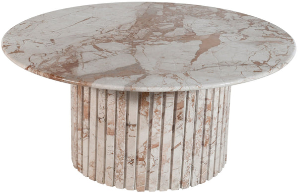 Meridian Furniture Genoa Round Marble Coffee Table with Elegant Fluted Base for Modern Living Room Decor Cream 248Breccia-CT