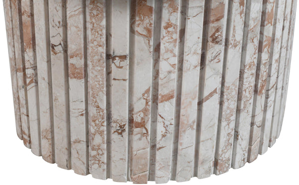 Meridian Furniture Genoa Round Marble Coffee Table with Elegant Fluted Base for Modern Living Room Decor Cream 248Breccia-CT