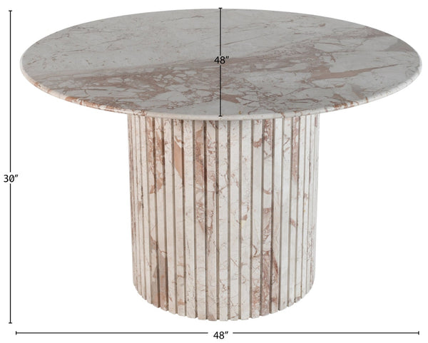Meridian Furniture Genoa Round Marble Dining Table with Elegant Fluted Base Seats Four in Modern Style Cream 248Breccia-DT48