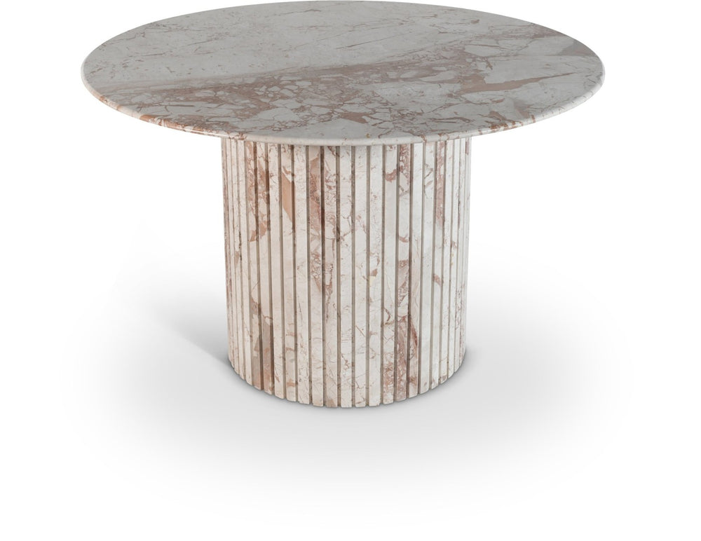 Meridian Furniture Genoa Round Marble Dining Table with Elegant Fluted Base Seats Four in Modern Style Cream 248Breccia-DT48
