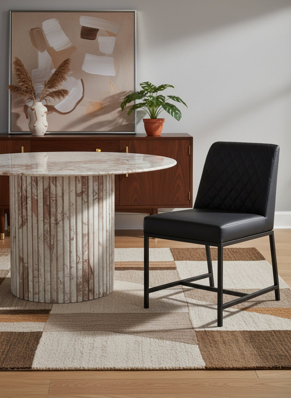 Meridian Furniture Genoa Round Marble Dining Table with Elegant Fluted Base Seats Four in Modern Style Cream 248Breccia-DT48