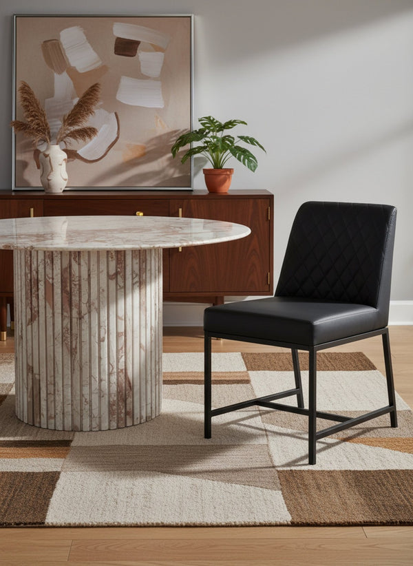 Meridian Furniture Genoa Round Marble Dining Table with Elegant Fluted Base Seats Four in Modern Style Cream 248Breccia-DT48
