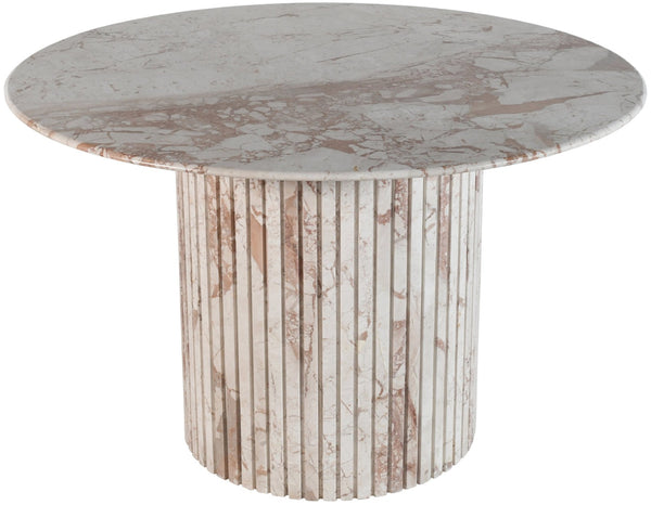 Meridian Furniture Genoa Round Marble Dining Table with Elegant Fluted Base Seats Four in Modern Style Cream 248Breccia-DT48