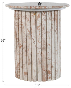 Meridian Furniture Genoa Marble End Table with Fluted Column Base for Living Room or Bedroom Decor Cream 248Breccia-ET
