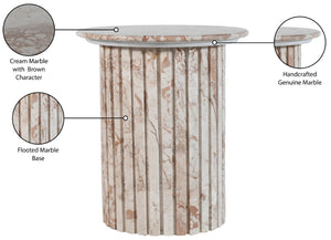 Meridian Furniture Genoa Marble End Table with Fluted Column Base for Living Room or Bedroom Decor Cream 248Breccia-ET