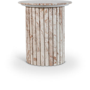 Meridian Furniture Genoa Marble End Table with Fluted Column Base for Living Room or Bedroom Decor Cream 248Breccia-ET