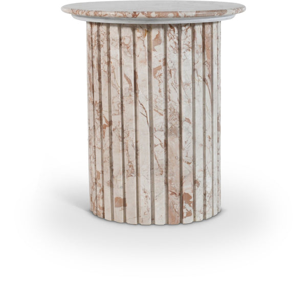Meridian Furniture Genoa Marble End Table with Fluted Column Base for Living Room or Bedroom Decor Cream 248Breccia-ET