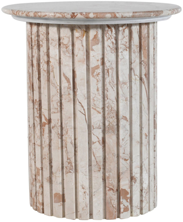 Meridian Furniture Genoa Marble End Table with Fluted Column Base for Living Room or Bedroom Decor Cream 248Breccia-ET
