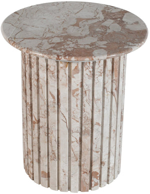 Meridian Furniture Genoa Marble End Table with Fluted Column Base for Living Room or Bedroom Decor Cream 248Breccia-ET