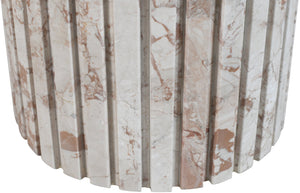 Meridian Furniture Genoa Marble End Table with Fluted Column Base for Living Room or Bedroom Decor Cream 248Breccia-ET