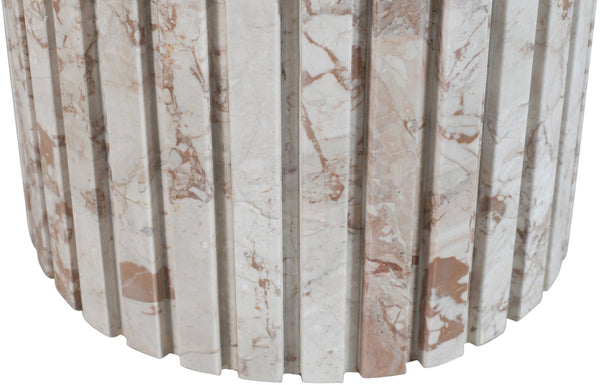 Meridian Furniture Genoa Marble End Table with Fluted Column Base for Living Room or Bedroom Decor Cream 248Breccia-ET