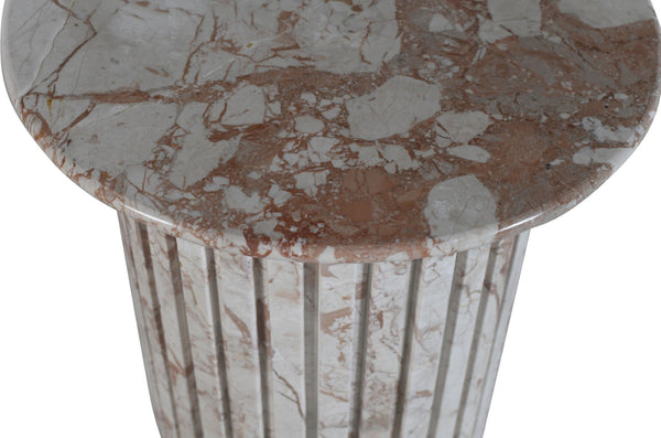 Meridian Furniture Genoa Marble End Table with Fluted Column Base for Living Room or Bedroom Decor Cream 248Breccia-ET