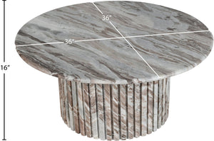 Meridian Furniture Genoa Round Marble Coffee Table with Elegant Fluted Base for Modern Living Room Decor Brown 248Brown-CT