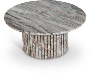 Meridian Furniture Genoa Round Marble Coffee Table with Elegant Fluted Base for Modern Living Room Decor Brown 248Brown-CT