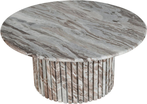 Meridian Furniture Genoa Round Marble Coffee Table with Elegant Fluted Base for Modern Living Room Decor Brown 248Brown-CT