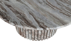 Meridian Furniture Genoa Round Marble Coffee Table with Elegant Fluted Base for Modern Living Room Decor Brown 248Brown-CT