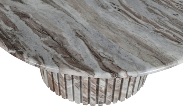 Meridian Furniture Genoa Round Marble Coffee Table with Elegant Fluted Base for Modern Living Room Decor Brown 248Brown-CT