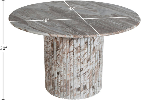 Meridian Furniture Genoa Round Marble Dining Table with Elegant Fluted Base Seats Four in Modern Style Brown 248Brown-DT48