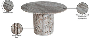Meridian Furniture Genoa Round Marble Dining Table with Elegant Fluted Base Seats Four in Modern Style Brown 248Brown-DT48