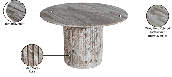 Meridian Furniture Genoa Round Marble Dining Table with Elegant Fluted Base Seats Four in Modern Style Brown 248Brown-DT48