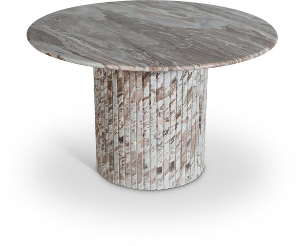 Meridian Furniture Genoa Round Marble Dining Table with Elegant Fluted Base Seats Four in Modern Style Brown 248Brown-DT48