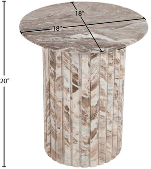 Meridian Furniture Genoa Marble End Table with Fluted Column Base for Living Room or Bedroom Decor Brown 248Brown-ET