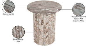 Meridian Furniture Genoa Marble End Table with Fluted Column Base for Living Room or Bedroom Decor Brown 248Brown-ET