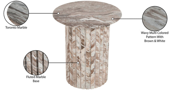 Meridian Furniture Genoa Marble End Table with Fluted Column Base for Living Room or Bedroom Decor Brown 248Brown-ET