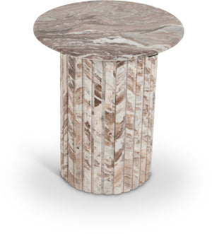 Meridian Furniture Genoa Marble End Table with Fluted Column Base for Living Room or Bedroom Decor Brown 248Brown-ET