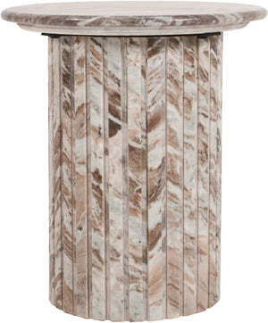 Meridian Furniture Genoa Marble End Table with Fluted Column Base for Living Room or Bedroom Decor Brown 248Brown-ET