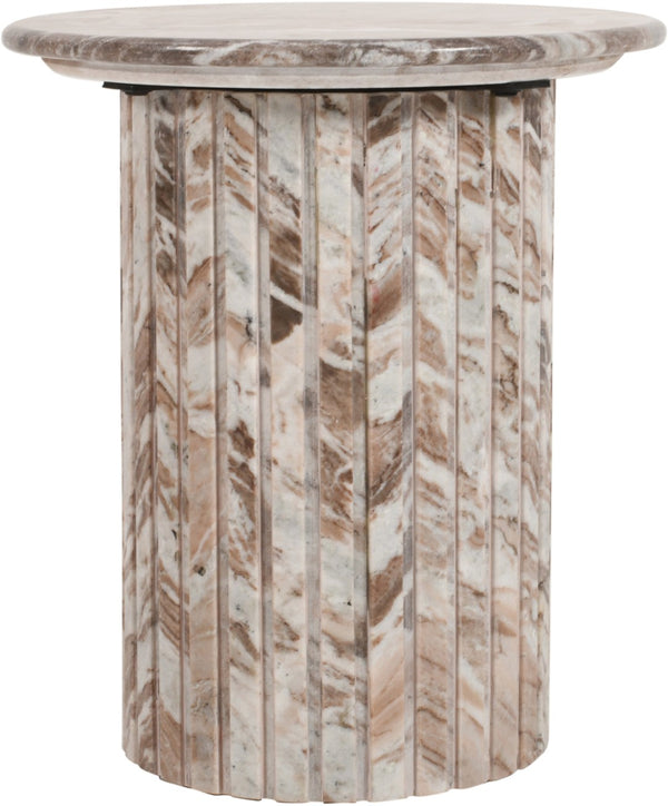 Meridian Furniture Genoa Marble End Table with Fluted Column Base for Living Room or Bedroom Decor Brown 248Brown-ET