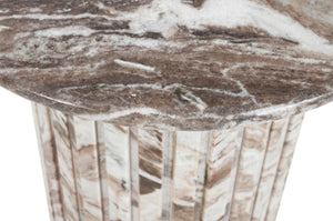 Meridian Furniture Genoa Marble End Table with Fluted Column Base for Living Room or Bedroom Decor Brown 248Brown-ET
