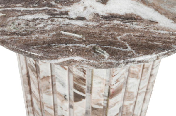 Meridian Furniture Genoa Marble End Table with Fluted Column Base for Living Room or Bedroom Decor Brown 248Brown-ET