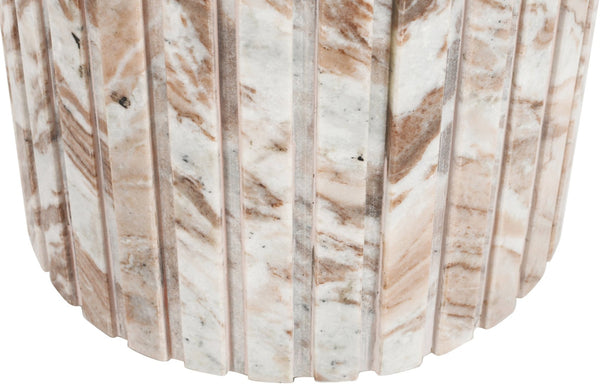 Meridian Furniture Genoa Marble End Table with Fluted Column Base for Living Room or Bedroom Decor Brown 248Brown-ET