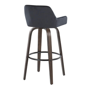 English Elm Daniella 30" Modern Barstool Set Of 2 With Swivel, Walnut Glazed Wood & Black Velvet Comfort Seat B202S00558