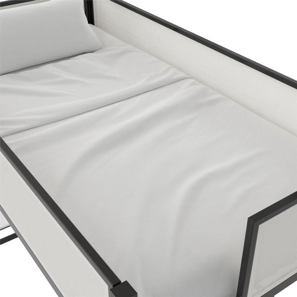 English Elm Axel Twin Loft Bed with Desk, Shelves & Mesh Guardrails — Space-Saving Metal Frame for Kids Teens Dorms B2733P358857