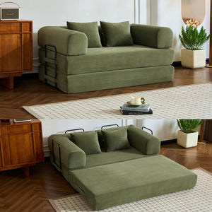 English Elm 59'' Corduroy Convertible Floor Sofa Sleeper with Bolster Pillow for Small Spaces Green W3434P406617