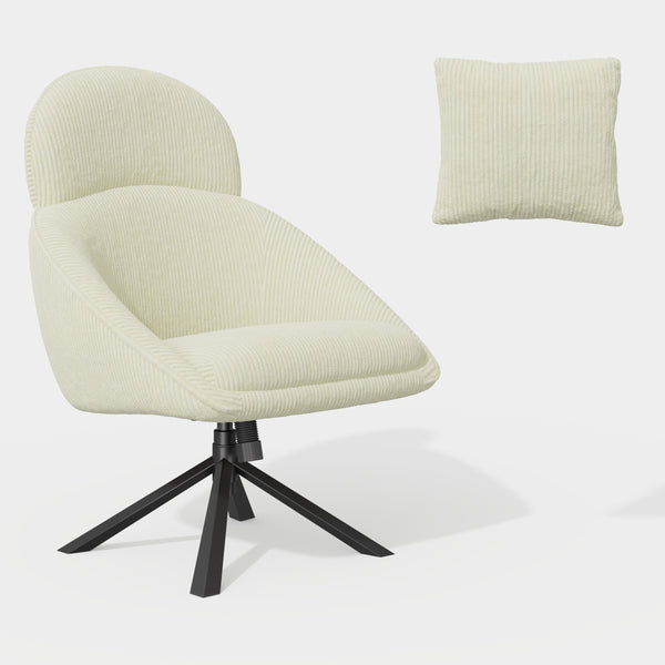 English Elm Modern Swivel Accent Chair with Adjustable Headrest, Oversized Corduroy Upholstered Rocking Recliner for Living Room Beige T3950P397486