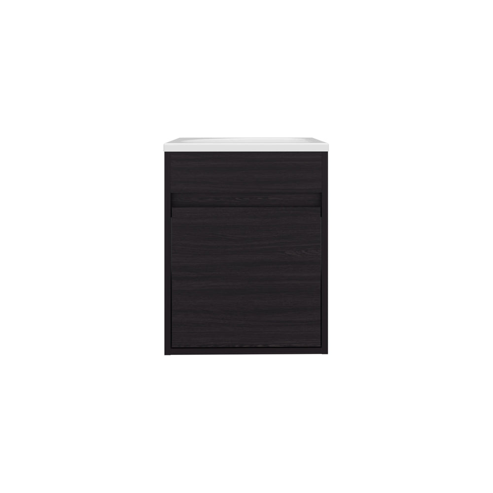 English Elm Furman Compact Floating Bathroom Vanity with Single Door & Open Shelf, Black MDF, Space-Saving Design B200P335305
