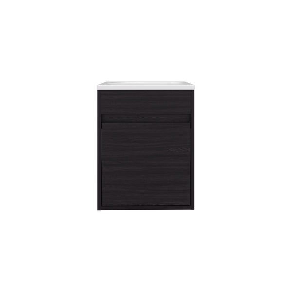 English Elm Furman Compact Floating Bathroom Vanity with Single Door & Open Shelf, Black MDF, Space-Saving Design B200P335305