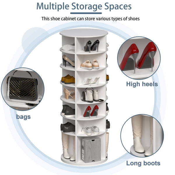 English Elm Rotating 7-Tier Spinning Shoe Rack Tower 360° Revolving Organizer, Space-Saving Sturdy White Holder W2699P222574