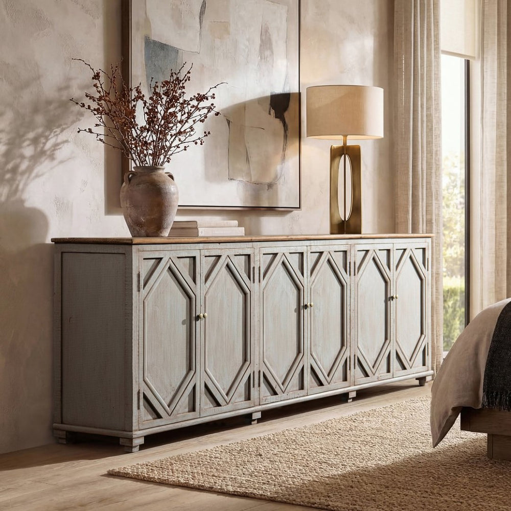English Elm Colette Reclaimed Pine Six Door Sideboard Wide Farmhouse Storage for Dining Rooms B2719P489278