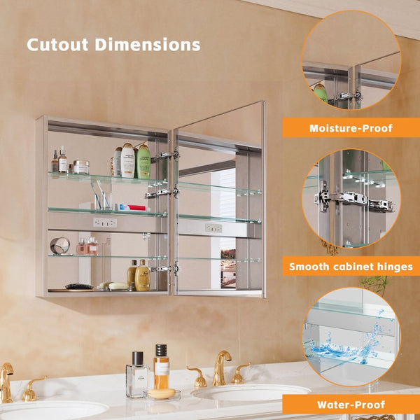 English Elm Led Lighted Medicine Cabinet with Anti-fog Mirror Dimmable Touch Control Aluminum W5609P461074