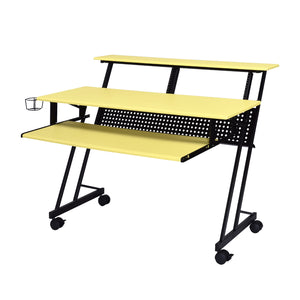 English Elm Music Recording Studio Desk with Raised Monitor Shelf and Keyboard Tray for Organized Workflow Yellow+Black B016P312643