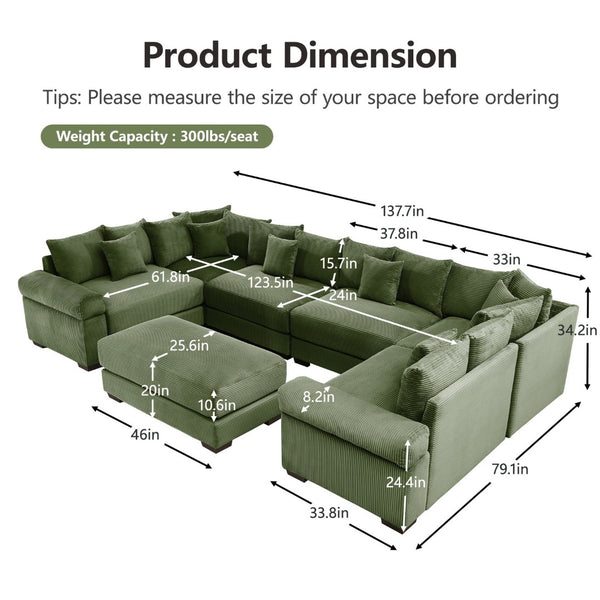 English Elm Oversized Modular Sectional Couch - Cloud-Like Comfort With Ergonomic Design & Versatile Ottoman W714S01344-GIGA