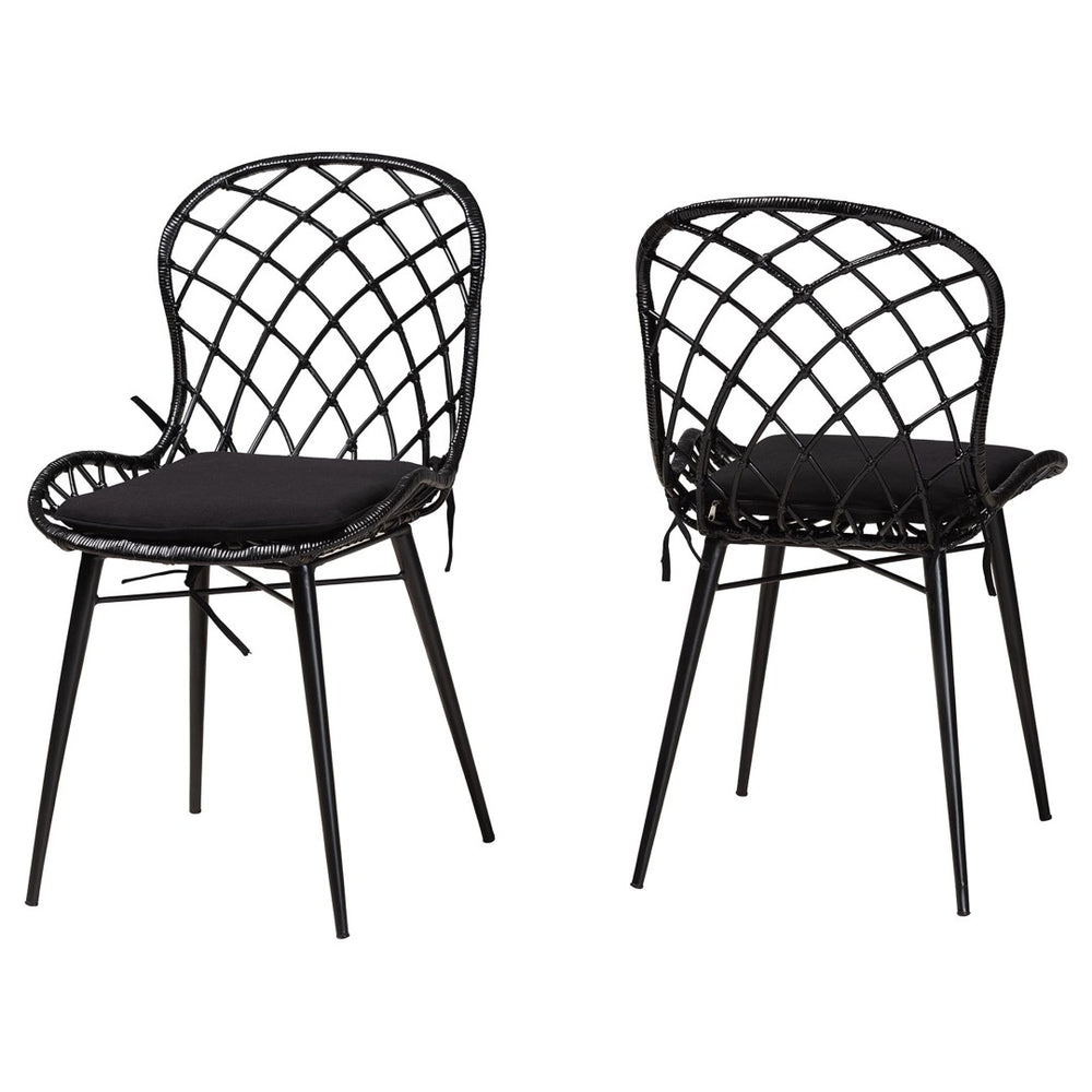 English Elm Modern Bohemian Rattan Woven Metal Dining Chairs Set of Two for Eclectic Spaces B2750P420430